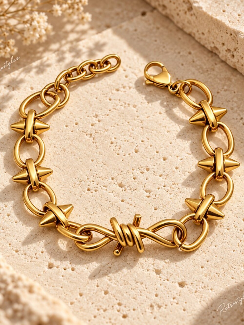 18K Gold Womens Spiked Chain Link Style Bracelet 18 Karat Silver Jewelry 7" 8"